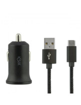 CARGADOR COCHE KSIX 2.4A + CABLE USB TIPO C 1MT NEGRO